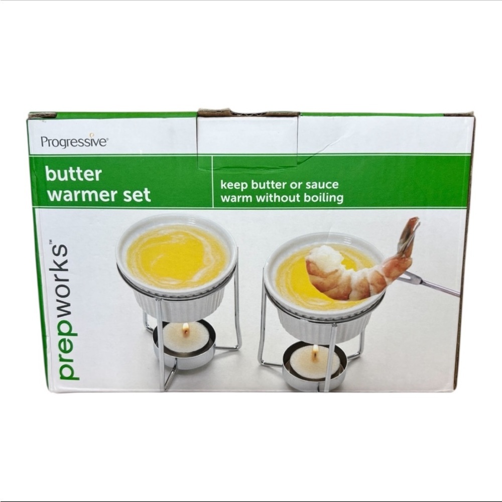 NWT Prepworks by Progressive Butter Warmer Set (2) Butter Warmers with Stands